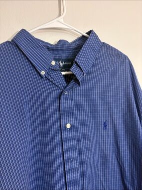 Ralph Lauren Men's Blue Windowpane Button-Down Shirt